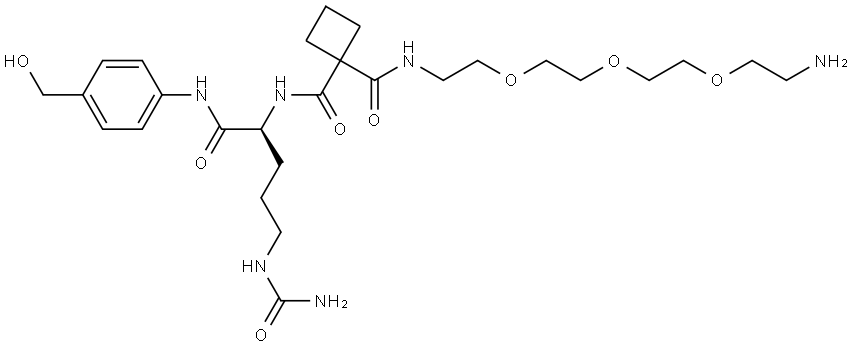 Amine-PEG3-Amide-cBut-Cit-PAB Struktur