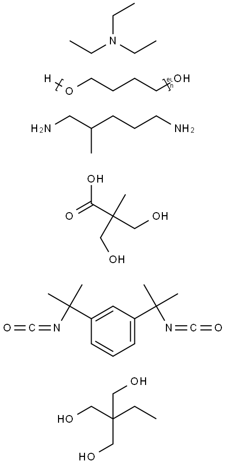 Propanoic acid, 3-hydroxy-2-(hydroxymethyl)-2-methyl-, polymer with 1,3-bis(1-isocyanato-1-methylethyl)benzene, 2-ethyl-2-(hydroxymethyl)-1,3-propanediol, .alpha.-hydro-.omega.-hydroxypoly(oxy-1,4-butanediyl) and 2-methyl-1,5-pentanediamine, compd. with N Struktur