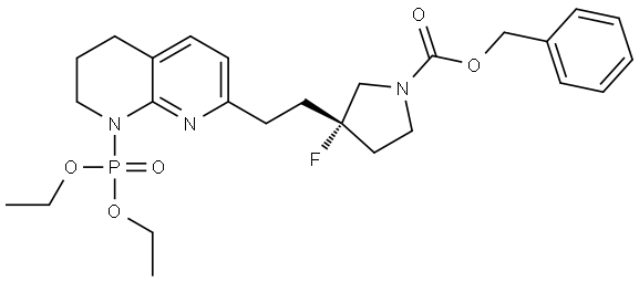 benzyl (S)-3-(2-(8-(diethoxyphosphoryl)-5,6,7,8-tetrahydro-1,8-naphthyridin-2-yl)ethyl)-3-fluoropyrrolidine-1-carboxylate Struktur