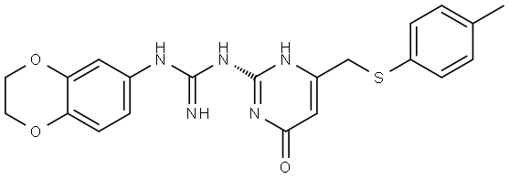 Guanidine, N-(2,3-dihydro-1,4-benzodioxin-6-yl)-N'-[1,6-dihydro-4-[[(4-methylphenyl)thio]methyl]-6-oxo-2-pyrimidinyl]-, [C(E)]- Struktur