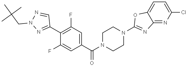 (4-(5-chlorooxazolo[4,5-b]pyridin-2-yl)piperazin-1-yl)(3,5-difluoro-4-(2-neopentyl-2H-1,2,3-triazol-4-yl)phenyl)methanone Struktur