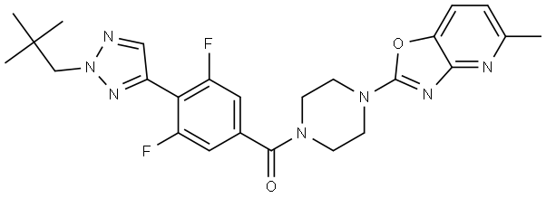 (3,5-difluoro-4-(2-neopentyl-2H-1,2,3-triazol-4-yl)phenyl)(4-(5-methyloxazolo[4,5-b]pyridin-2-yl)piperazin-1-yl)methanone Struktur