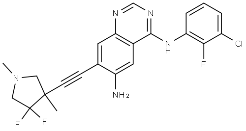 N4-(3-chloro-2-fluorophenyl)-7-((4,4-difluoro-1,3-dimethylpyrrolidin-3-yl)ethynyl)quinazoline-4,6-diamine Struktur