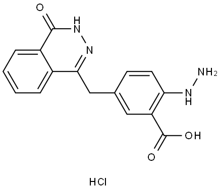 Benzoic acid, 5-[(3,4-dihydro-4-oxo-1-phthalazinyl)methyl]-2-hydrazinyl-, hydrochloride (1:1) Struktur