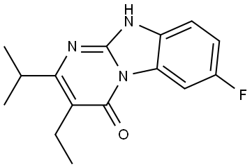 3-ethyl-7-fluoro-2-isopropylbenzo[4,5]imidazo[1,2-a]pyrimidin-4(10H)-one Struktur