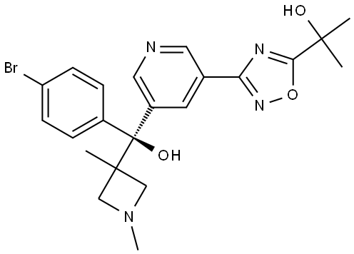 (R)-2-(3-(5-((4-bromophenyl)(1,3-dimethylazetidin-3-yl)(hydroxy)methyl)pyridin-3-yl)-1,2,4-oxadiazol-5-yl)propan-2-ol Struktur