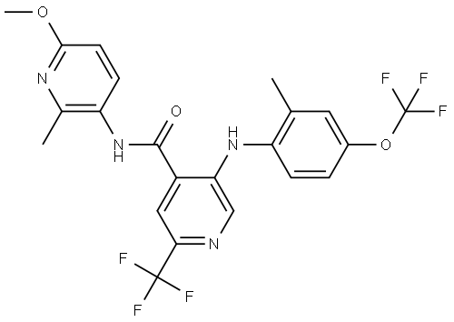 N-(6-methoxy-2-methylpyridin-3-yl)-5-{[2-methyl-4-(trifluoromethoxy)phenyl]amino}-2-(trifluoromethyl)pyridine-4-carboxamide Struktur