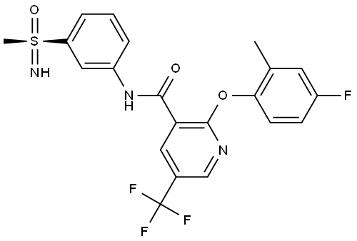 (R)-2-(4-氟-2-甲基苯氧基)-N-(3-(S-甲基磺酰亞胺基)苯基)-5-(三氟甲基)煙酰胺, 2834106-06-6, 結(jié)構(gòu)式