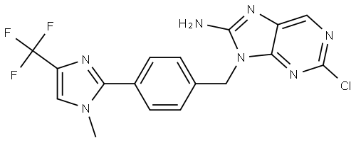 2-chloro-9-(4-(1-methyl-4-(trifluoromethyl)-1H-imidazol-2-yl)benzyl)-7,9-dihydro-8H-purin-8-imine Struktur