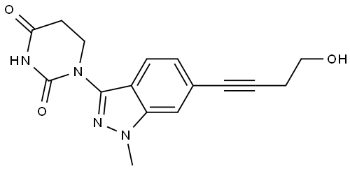 1-[6-(4-hydroxybut-1-ynyl)-1-methylindazol-3-yl]hexahydropyrimidine-2,4-dione Struktur