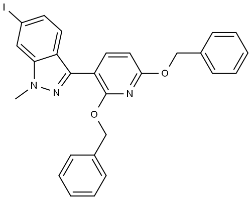 1H-Indazole, 3-[2,6-bis(phenylmethoxy)-3-pyridinyl]-6-iodo-1-methyl- Struktur