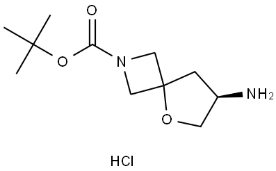 5-Oxa-2-azaspiro[3.4]octane-2-carboxylic acid, 7-amino-, 1,1-dimethylethyl ester, hydrochloride (1:1), (7R)- Struktur