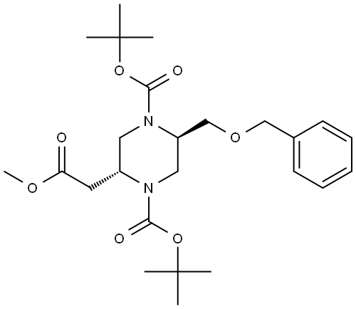 ditert-butyl (2R,5R)-2-(benzyloxymethyl)-5-(2-methoxy-2-oxo-ethyl)piperazine-1,4-dicarboxylate Struktur