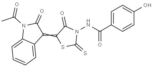 N-[(5Z)-5-(1-ACETYL-2-OXO-1,2-DIHYDRO-3H-INDOL-3-YLIDENE)-4-OXO-2-THIOXO-1,3-THIAZOLIDIN-3-YL]-4-HYDROXYBENZAMIDE Struktur