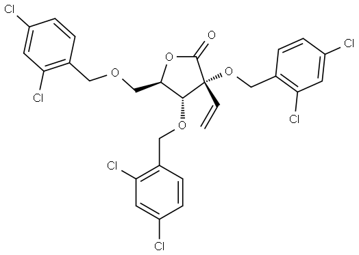 (3R,4R,5R)-3,4-bis[(2,4-dichlorophenyl)methoxy]-5-[(2,4-dichlorophenyl)methoxymethyl]-3-vinyl-tetrahydrofuran-2-one Struktur