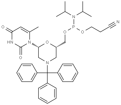 N-Trityl-morpholino-T-5’-O-phosphoramidite Struktur