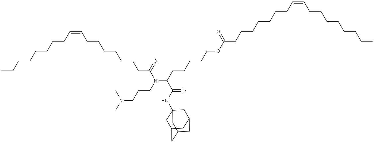 9-Octadecenoic acid (9Z)-, 6-[[3-(dimethylamino)propyl][(9Z)-1-oxo-9-octadecen-1-yl]amino]-7-oxo-7-(tricyclo[3.3.1.13,7]dec-1-ylamino)heptyl ester Struktur