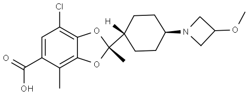 (2R)-7-chloro-2,4-dimethyl-2-[trans-4-(3-methoxyazetidin-1-yl)cyclohexyl]-2H-1,3-benzodioxole-5-carboxylic acid Struktur