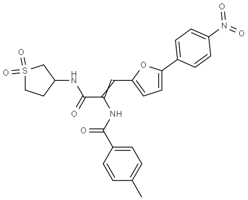 N-{(E)-1-{[(1,1-DIOXIDOTETRAHYDRO-3-THIENYL)AMINO]CARBONYL}-2-[5-(4-NITROPHENYL)-2-FURYL]ETHENYL}-4-METHYLBENZAMIDE Struktur