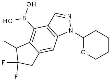 (6,6-Difluoro-5-methyl-1-(tetrahydro-2H-pyran-2-yl)-1,5,6,7-tetrahydrocyclopenta[f]indazol-4-yl)boronic acid Struktur