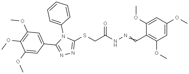 2-{[4-PHENYL-5-(3,4,5-TRIMETHOXYPHENYL)-4H-1,2,4-TRIAZOL-3-YL]SULFANYL}-N'-[(E)-(2,4,6-TRIMETHOXYPHENYL)METHYLIDENE]ACETOHYDRAZIDE Struktur