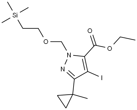 1H-Pyrazole-5-carboxylic acid, 4-iodo-3-(1-methylcyclopropyl)-1-[[2-(trimethylsilyl)ethoxy]methyl]-, ethyl ester Struktur