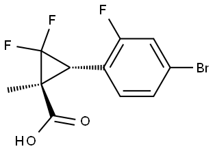 Cyclopropanecarboxylic acid, 3-(4-bromo-2-fluorophenyl)-2,2-difluoro-1-methyl-, (1R,3S)-rel- Struktur