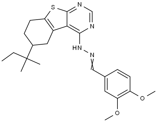 3,4-DIMETHOXYBENZALDEHYDE (6-TERT-PENTYL-5,6,7,8-TETRAHYDRO[1]BENZOTHIENO[2,3-D]PYRIMIDIN-4-YL)HYDRAZONE Struktur