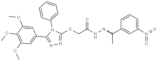 N'-[(E)-1-(3-NITROPHENYL)ETHYLIDENE]-2-{[4-PHENYL-5-(3,4,5-TRIMETHOXYPHENYL)-4H-1,2,4-TRIAZOL-3-YL]SULFANYL}ACETOHYDRAZIDE Struktur