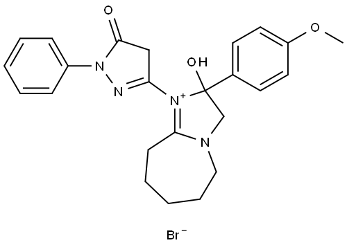 2-HYDROXY-2-(4-METHOXYPHENYL)-1-(5-OXO-1-PHENYL-4,5-DIHYDRO-1H-PYRAZOL-3-YL)-2,5,6,7,8,9-HEXAHYDRO-3H-IMIDAZO[1,2-A]AZEPIN-1-IUM BROMIDE Struktur