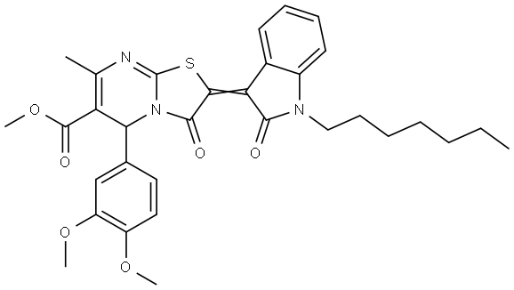 METHYL (2Z)-5-(3,4-DIMETHOXYPHENYL)-2-(1-HEPTYL-2-OXO-1,2-DIHYDRO-3H-INDOL-3-YLIDENE)-7-METHYL-3-OXO-2,3-DIHYDRO-5H-[1,3]THIAZOLO[3,2-A]PYRIMIDINE-6-CARBOXYLATE Struktur