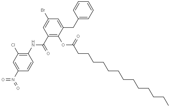 2-BENZYL-4-BROMO-6-((2-CHLORO-4-NITROANILINO)CARBONYL)PHENYL MYRISTATE Struktur