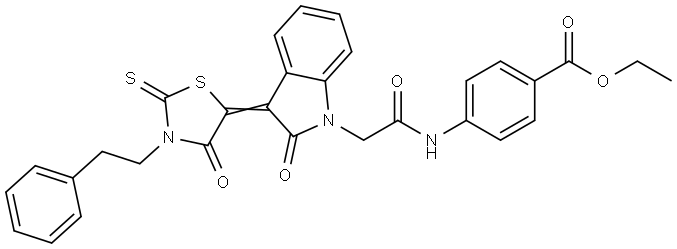 ETHYL 4-[({(3Z)-2-OXO-3-[4-OXO-3-(2-PHENYLETHYL)-2-THIOXO-1,3-THIAZOLIDIN-5-YLIDENE]-2,3-DIHYDRO-1H-INDOL-1-YL}ACETYL)AMINO]BENZOATE Struktur