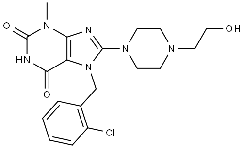 7-(2-CHLOROBENZYL)-8-[4-(2-HYDROXYETHYL)-1-PIPERAZINYL]-3-METHYL-3,7-DIHYDRO-1H-PURINE-2,6-DIONE Struktur