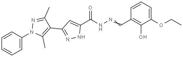 (E)-N'-(3-ETHOXY-2-HYDROXYBENZYLIDENE)-3',5'-DIMETHYL-1'-PHENYL-1H,1'H-3,4'-BIPYRAZOLE-5-CARBOHYDRAZIDE Struktur