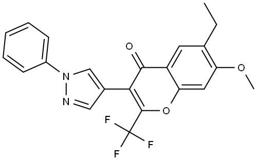 6-ET-7-METHOXY-3-(1-PHENYL-1H-PYRAZOL-4-YL)-2-(TRIFLUOROMETHYL)-4H-CHROMEN-4-ONE Struktur