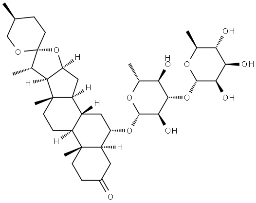 Spirostan-3-one, 6-[[6-deoxy-3-O-(6-deoxy-α-L-mannopyranosyl)-β-D-glucopyranosyl]oxy]-, (5α,6α,25S)- Struktur