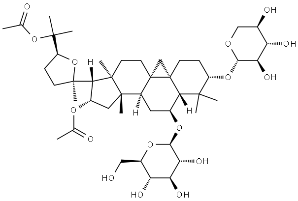 β-D-Glucopyranoside, (3β,6α,16β,20R,24S)-16,25-bis(acetyloxy)-20,24-epoxy-3-(β-D-xylopyranosyloxy)-9,19-cyclolanostan-6-yl (9CI) Struktur