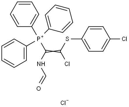 2-CHLORO-2-((4-CHLOROPHENYL)THIO)-1-(TRIPHENYLPHOSPHONIO)VINYLFORMAMIDE CHLORIDE Struktur