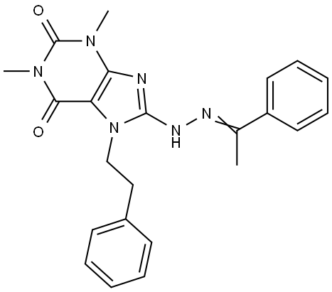 1,3-DIMETHYL-7-(2-PHENYLETHYL)-8-[(2E)-2-(1-PHENYLETHYLIDENE)HYDRAZINO]-3,7-DIHYDRO-1H-PURINE-2,6-DIONE Struktur