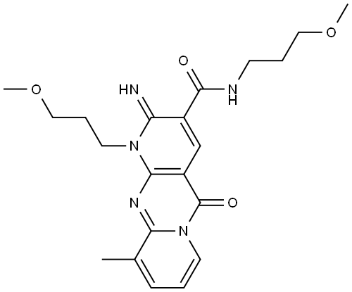 2-IMINO-N,1-BIS(3-METHOXYPROPYL)-10-METHYL-5-OXO-1,5-DIHYDRO-2H-DIPYRIDO[1,2-A:2,3-D]PYRIMIDINE-3-CARBOXAMIDE Struktur