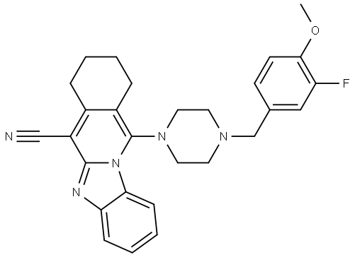 11-[4-(3-FLUORO-4-METHOXYBENZYL)-1-PIPERAZINYL]-7,8,9,10-TETRAHYDROBENZIMIDAZO[1,2-B]ISOQUINOLINE-6-CARBONITRILE Struktur