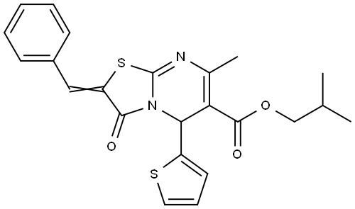 ISOBUTYL (2E)-2-BENZYLIDENE-7-METHYL-3-OXO-5-(2-THIENYL)-2,3-DIHYDRO-5H-[1,3]THIAZOLO[3,2-A]PYRIMIDINE-6-CARBOXYLATE Struktur