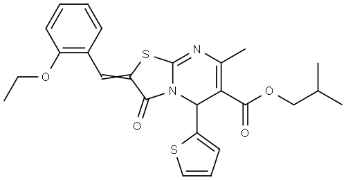 ISOBUTYL (2E)-2-(2-ETHOXYBENZYLIDENE)-7-METHYL-3-OXO-5-(2-THIENYL)-2,3-DIHYDRO-5H-[1,3]THIAZOLO[3,2-A]PYRIMIDINE-6-CARBOXYLATE Struktur