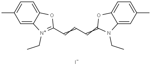 (2Z)-3-ethyl-2-[(E)-3-(3-ethyl-5-methyl-benzooxazol-2-yl)prop-2-enylid ene]-5-methyl-benzooxazole iodide Struktur