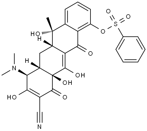 (5S,5aS,6aS,7S,10aS)-9-cyano-7-(dimethylamino)-5,8,10a,11-tetrahydroxy-5-methyl-10,12-dioxo-5,5a,6,6a,7,10,10a,12-octahydro-1-naphthacenyl benzenesulfonate Struktur