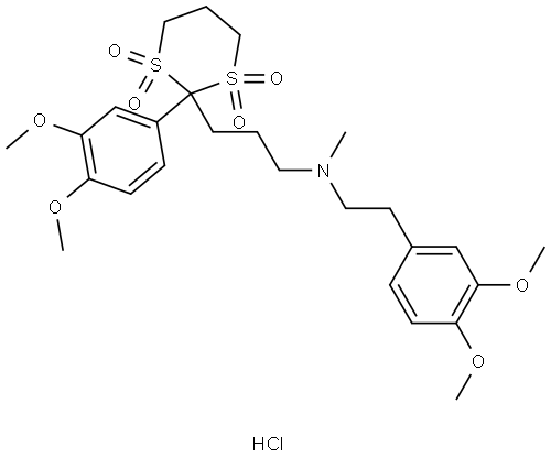 (3,4-dimethoxyphenethyl)[2-(2,3-dimethoxyphenyl)-1,3-dithian-2-yl]propyl]methylammonium chloride 1,1,3,3-tetraoxide Structure