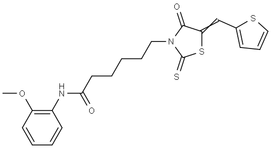 N-(2-METHOXYPHENYL)-6-[(5E)-4-OXO-5-(2-THIENYLMETHYLENE)-2-THIOXO-1,3-THIAZOLIDIN-3-YL]HEXANAMIDE Struktur