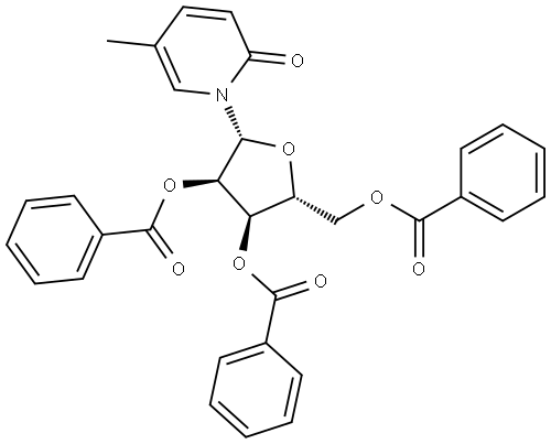 (2R,3R,4R,5R)-2-(benzoyloxymethyl)-5-(5-methyl-2-oxopyridin-1(2H)-yl)tetrahydrofuran-3,4-diyl dibenzoate Struktur