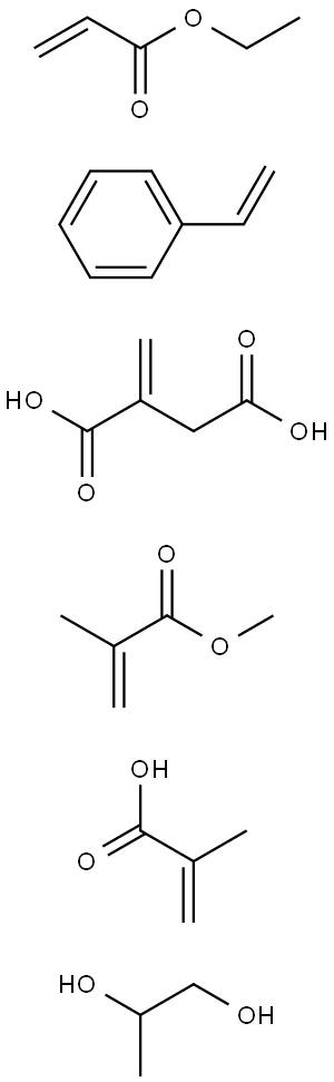 Butanedioic acid, methylene-, polymer with ethenylbenzene, ethyl 2-propenoate, methyl 2-methyl-2-propenoate and 1,2-propanediol mono(2-methyl-2-propenoate) Struktur